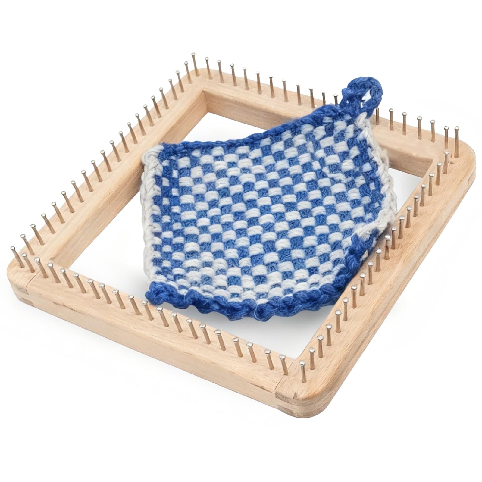 Métier à tisser carré 7,9 x 7,9 po 20 x 20 cm, outil de tissage en bois, couleur bois, pour écharpes et bonnets, métier à tisser DIY facile à utiliser pour débutants