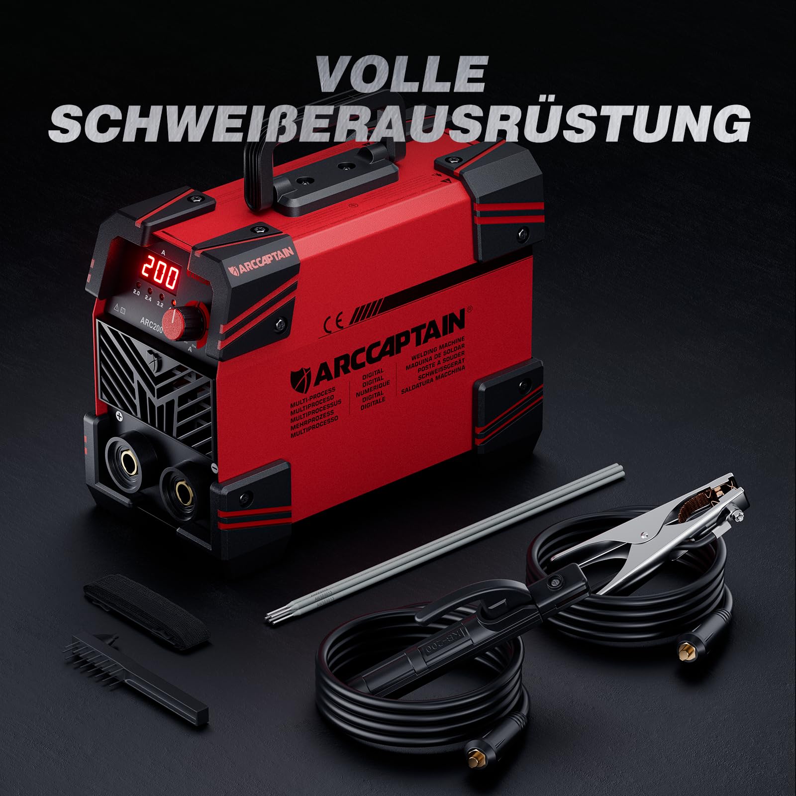 ARCCAPTAIN ARC200 Elektroden Schweißgerät, 200A IGBT DC MMA Inverter-Schweißgerät mit robustem Eckschutz, Heißstart, Anti-Stick, Arc-force
