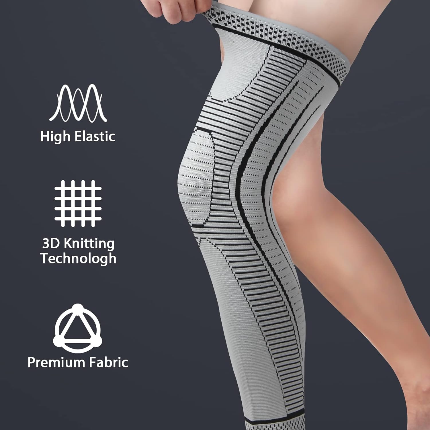 2 Pack Full Leg Compression Sleeves for Men And Women Long Knee Brace Support for Basketball, Running, Workout, Cycling, Sport - Image 3