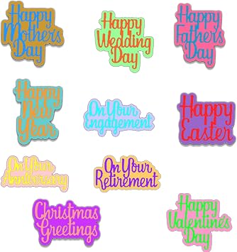 Festival Words Die Cuts for Card Making Happy Easter,Happy New Year,Happy Fathers Day,Happy Wedding Day,Christmas Greetings,On Your Retirement Words Alphabets Metal Cutting Dies Arts Crafts