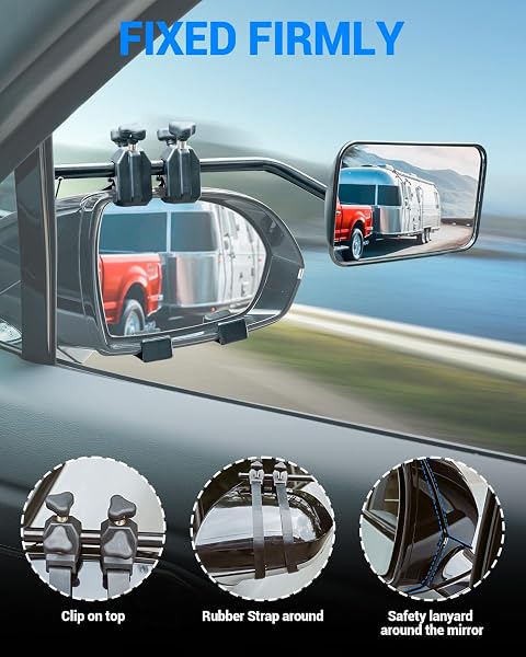 SUPAREE Convex Caravan Towing Mirrors,Caravan Mirrors for Cars Universal Towing Mirror Extensions with Clamps & Rubber Straps Safe for Motorhome Touring Pair - 4