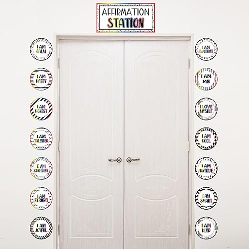 Miniatura 7 de Affirmation Station - Juego de tablones de anuncios de composición positiva para el aula, mentalidad de crecimiento, decoración de lunares y rayas,