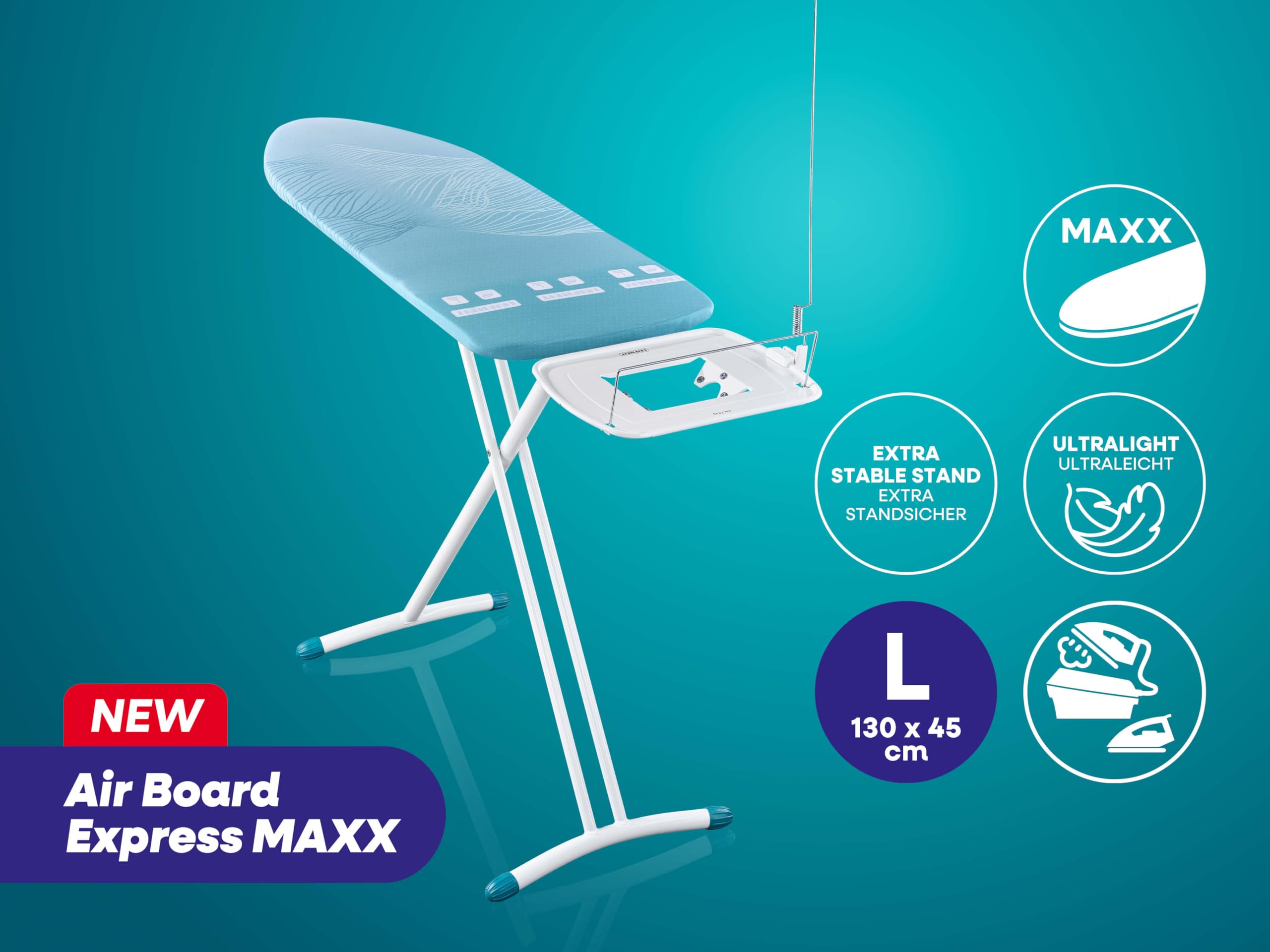 Leifheit Bügelbrett Air Board Express L MAXX, Fläche bis 130 x 45cm, leicht