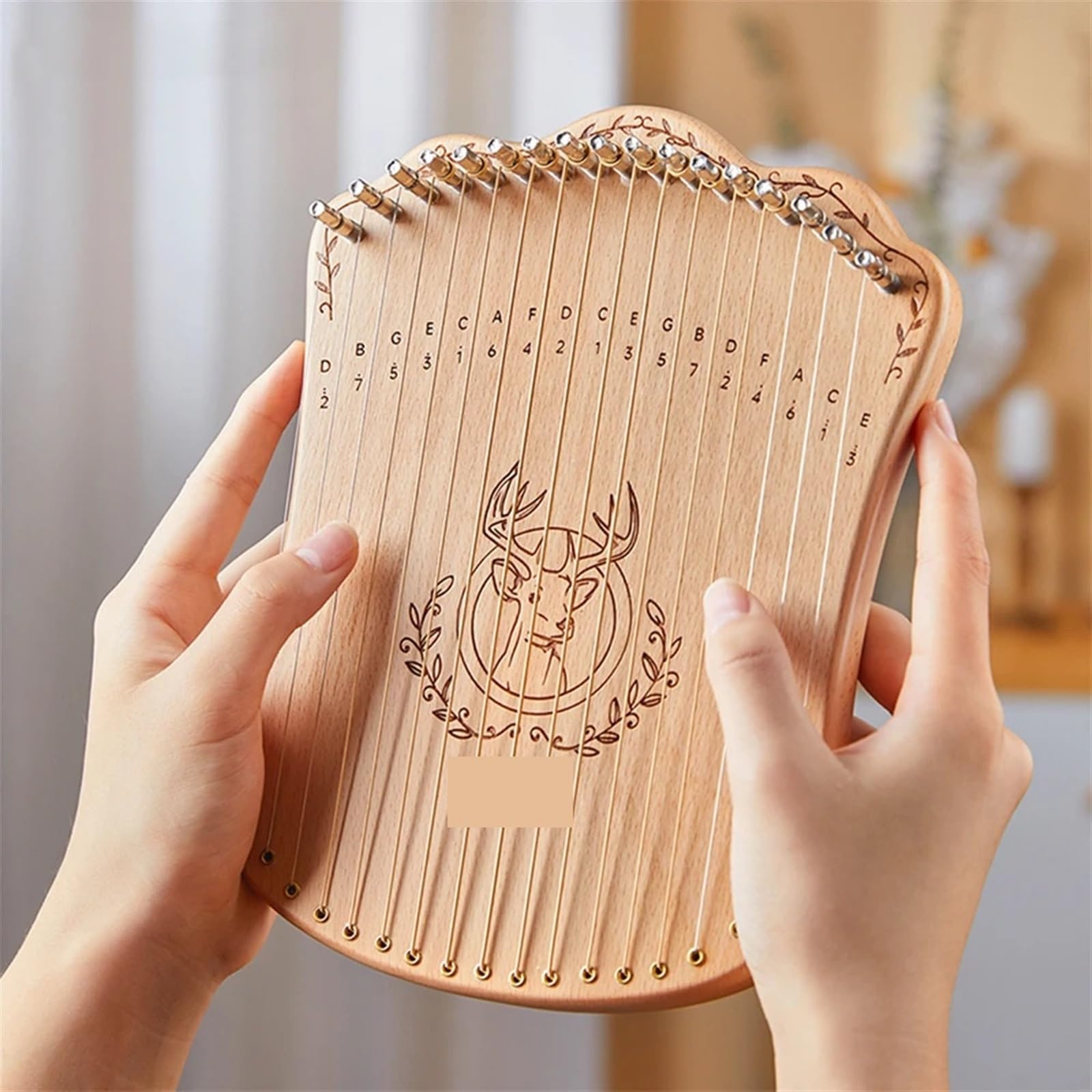 17-saitige Lyra-Harfe, tragbares Harfen-Saiten-Musikinstrument aus massivem Buchenholz mit Stimmschlüssel-Picks for Anfänger, Kinder und Erwachsene für Erwachsene/Anfänger(Log color)