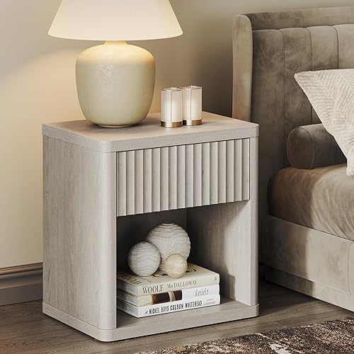 Night Stand Nightstand with Drawer Storage Fluted Bed Side Table