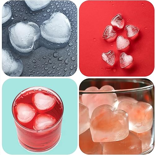 Miniatura 5 de Paquete de 2 bandejas de cubitos de hielo con tapa con forma de corazón, moldes de hielo en forma de corazón, moldes de silicona de 42 agujeros para