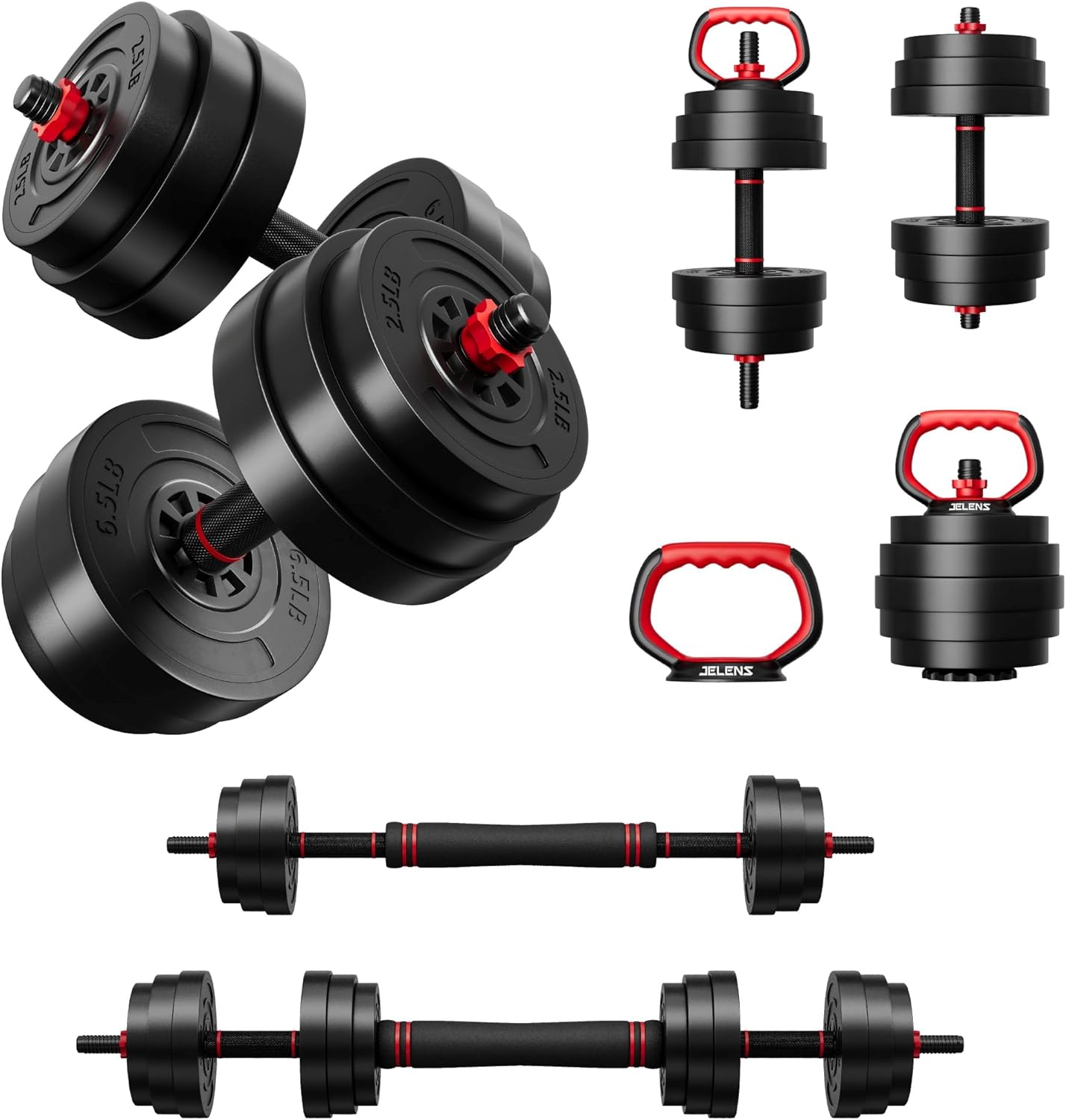 AD01 Adjustable Dumbbells Set, 30/45/70/92LBS Free Weight Set, Multi-Function Weight Set Used as Kettlebells, Barbell, Push up Stand, Exercise Barbell Weight Set for Home Gym Suitable Men/Women