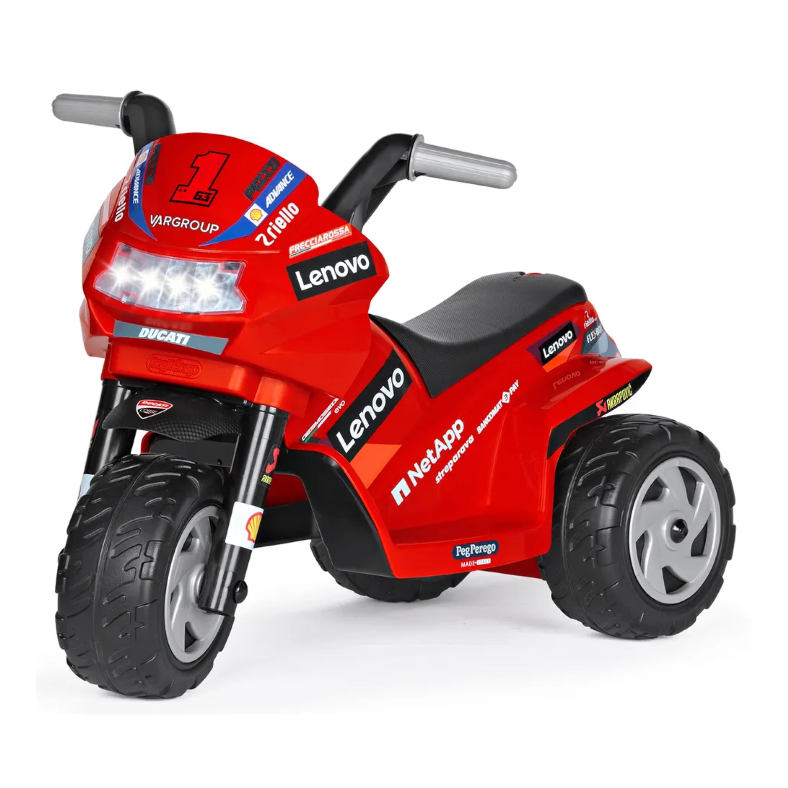 PEG Ducati Mini Evo Moto Elettrica Cavalcabile per Bambini da 1 Anno fino a 15 kg, Batteria 6 V, Autonomia 95 min, Velocità 2,7 km/h, Luci e Suoni
