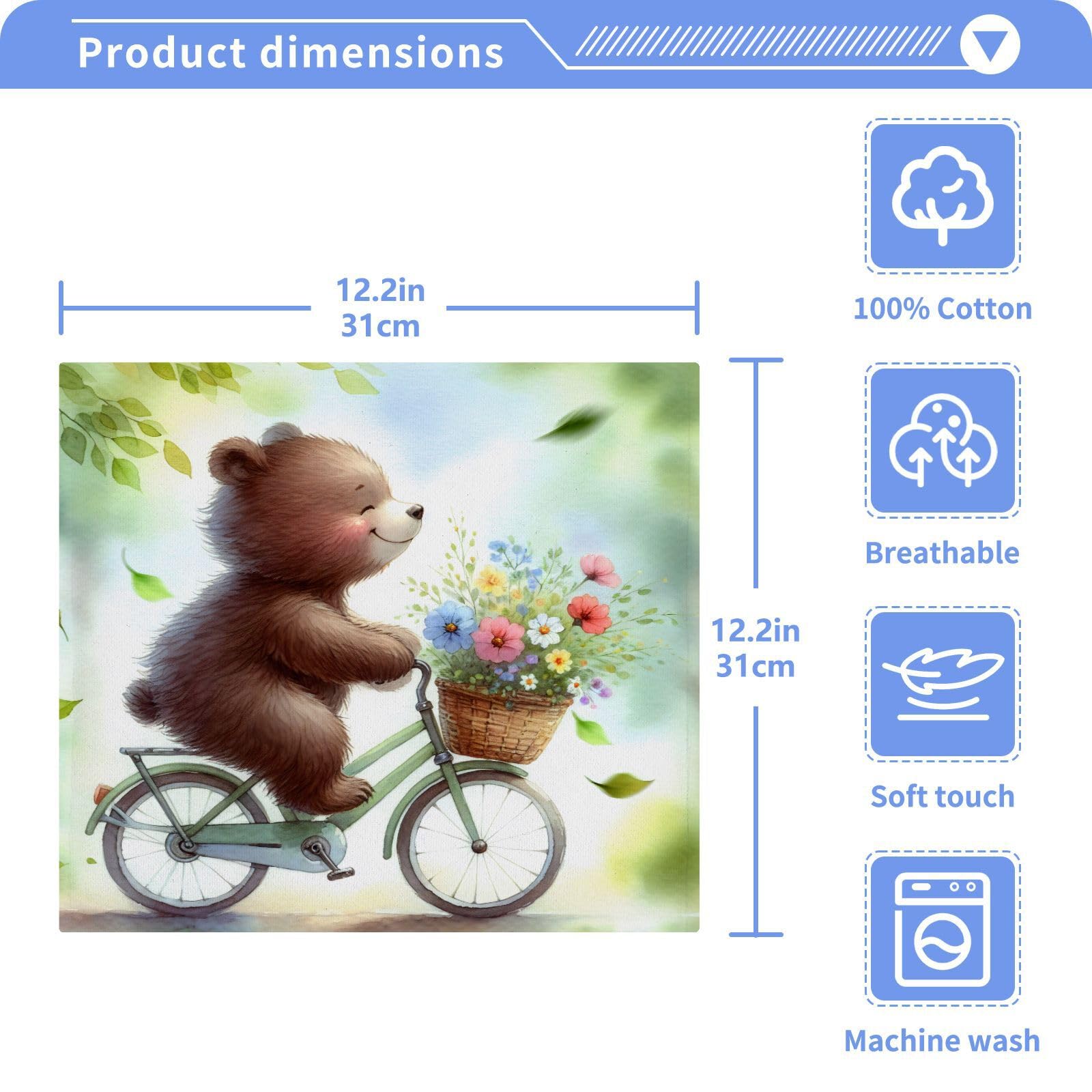 YANENDIE Cute Bear Watercolor Washcloths Towels, Highly Absorbent and Soft Cotton Face Cloths, 2 Pack Quick Dry Wash Cloths - 12 X 12 Inches