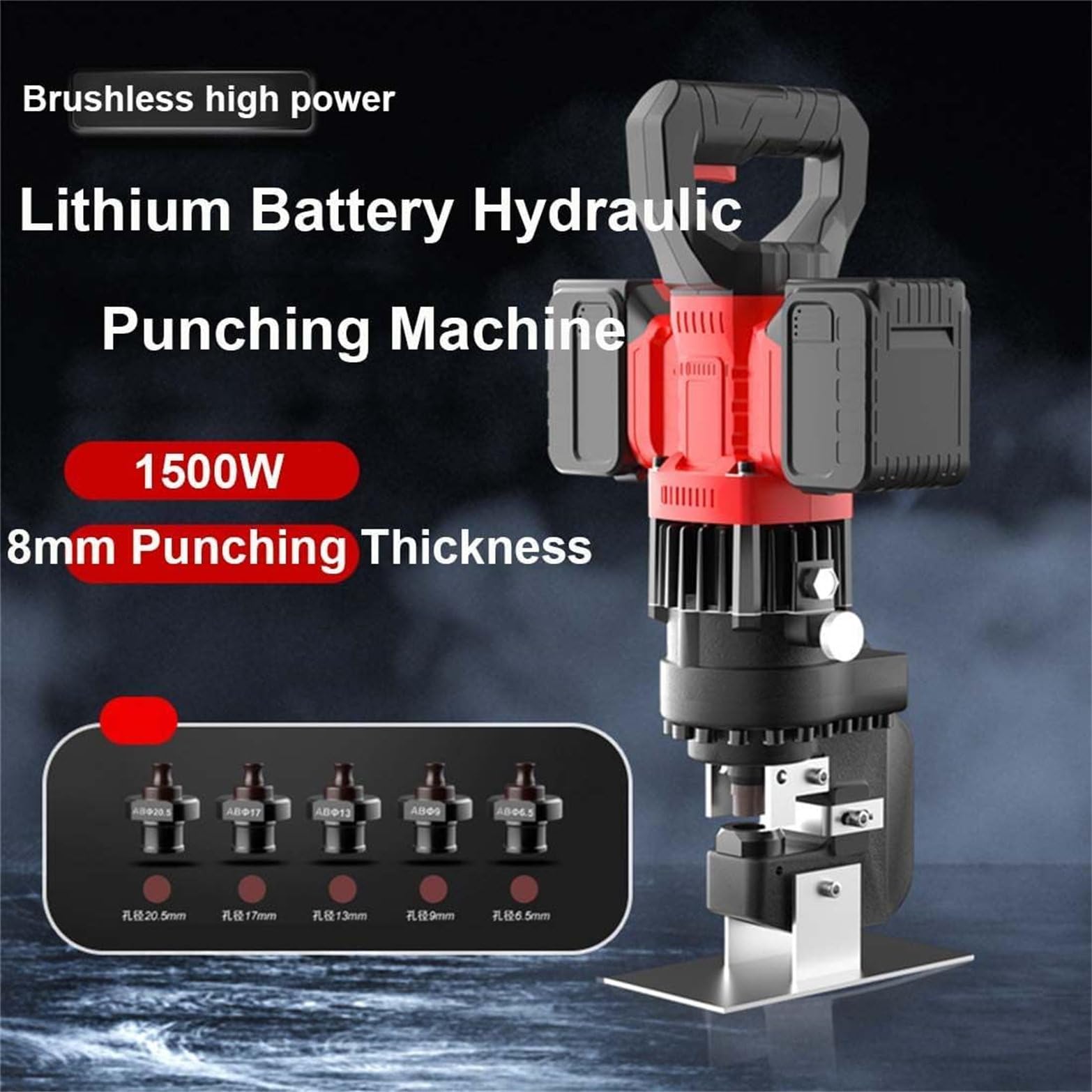 Elektryczna Dziurkarka Hydrauliczna 1500 W, Dziurkarka Do Metalu Z 5 Matrycami/Matrycami, średnica 6,5-20,5 Mm, Do Dziurkowania W Stali, żelazie, Aluminium I Miedzi