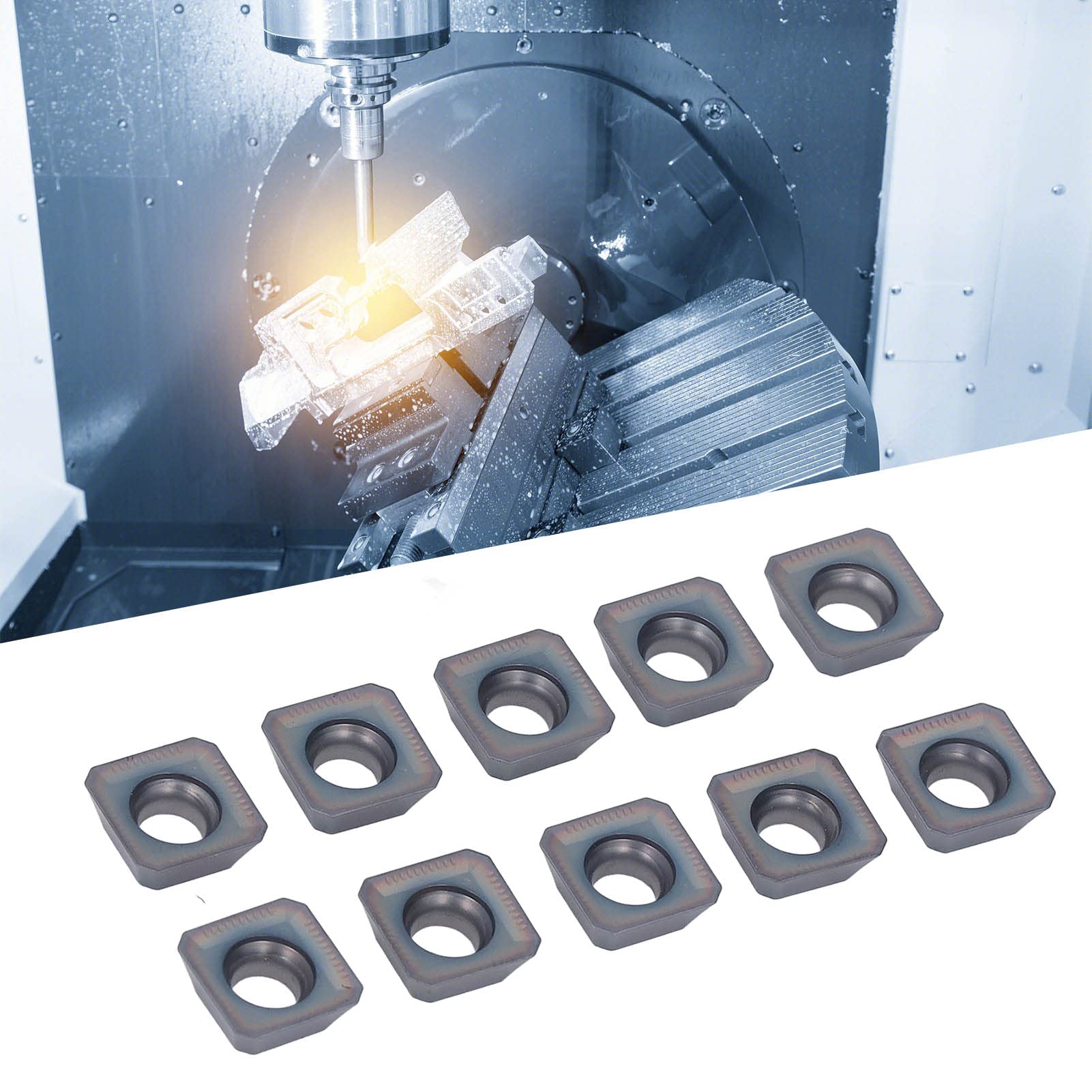 AMONIDA Płytki Węglikowe Trwałe Ostrza Tnące CNC do Frezarek, z powłoką do Stali Nierdzewnej, Aluminium, Miedzi i Innych, 10 szt.