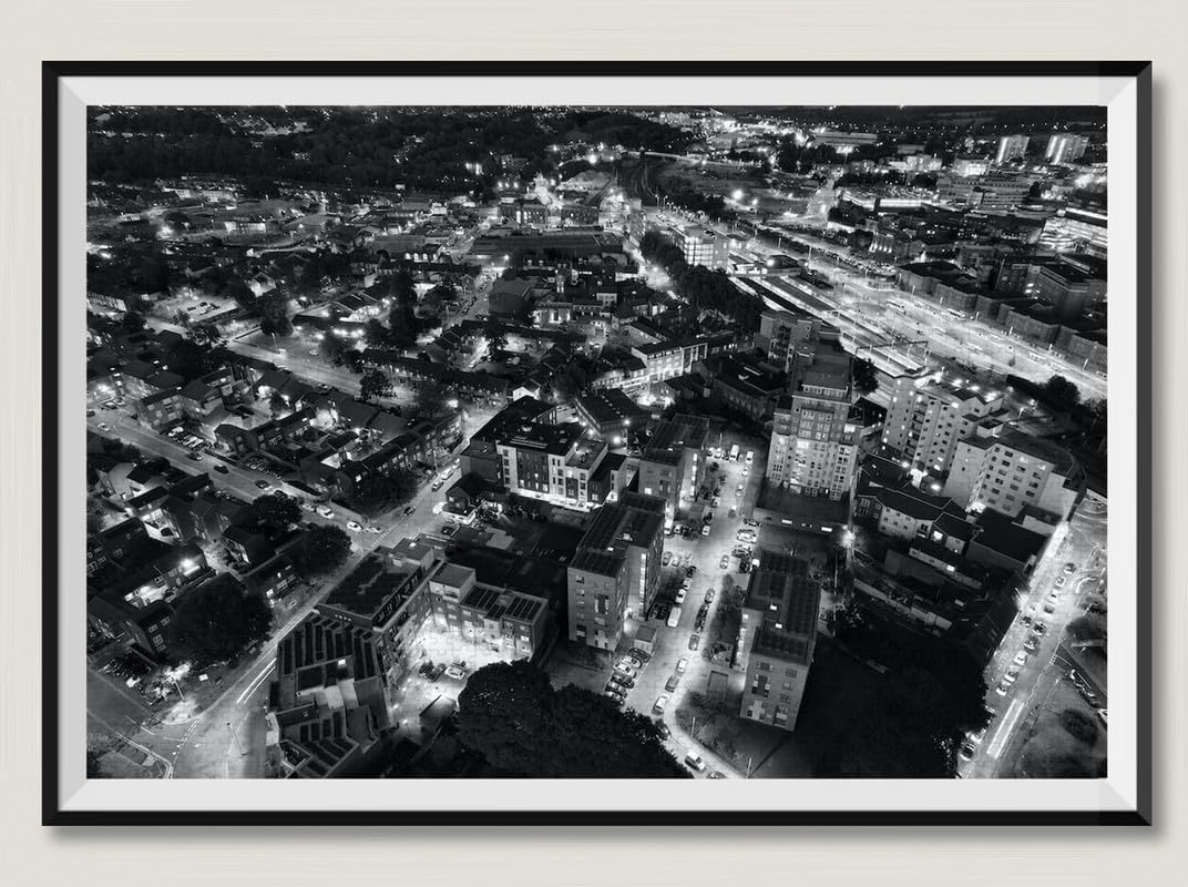 Ciudad en blanco y negro por la noche - Rompecabezas de madera de 2000 piezas - Regalo de juego de rompecabezas Art Deco moderno