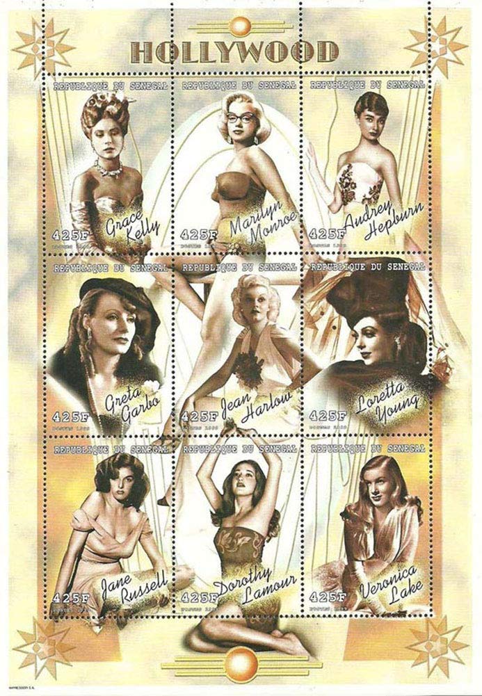 Senegal 1999 Hollywood Cinema, Film, Actress Monroe Kelly Hepburn 9v Mint Thematic Stamps Africa (1 Full Sheet)