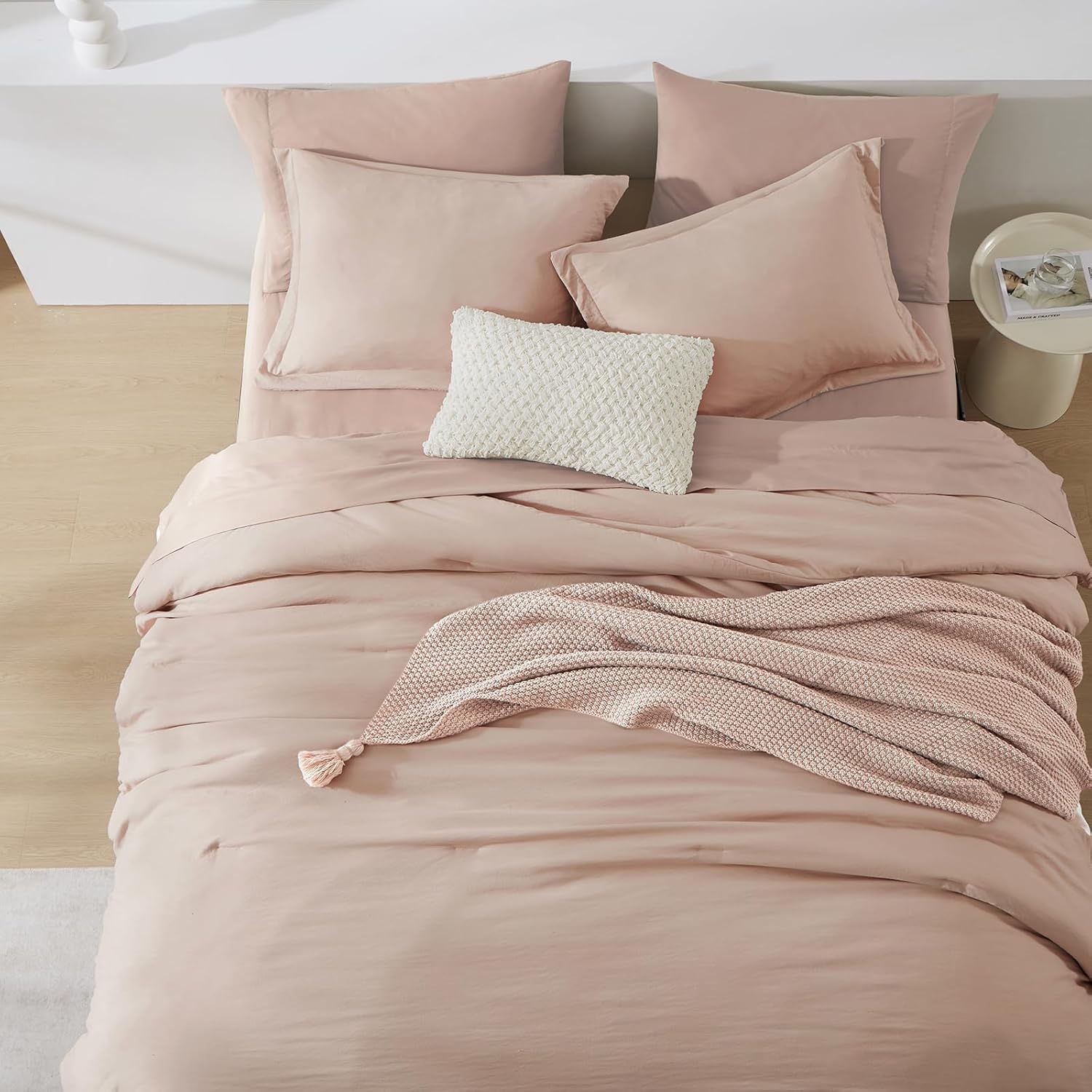 WRENSONGE Queen Comforter Set - 7 Pieces Clay Pink Soft Bed in a Bag Queen with Fitted Sheet, Flat Sheet, 2 Pillow Shams, and 2 Pillowcases- Warm Bedding Sets for All Season - Image 5