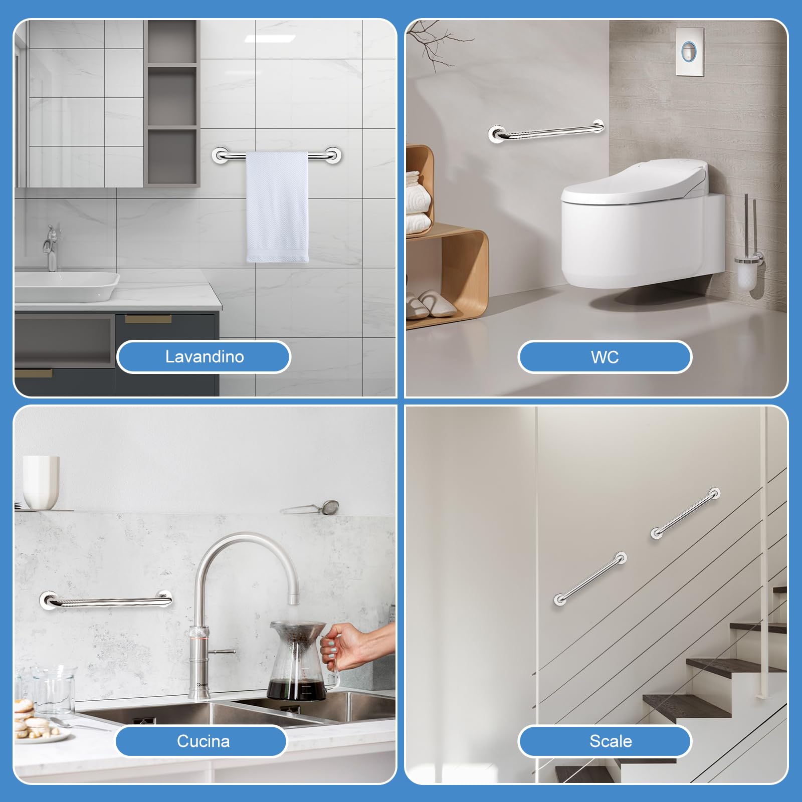YF Maniglione Bagno, 50 cm Maniglia Doccia Anziani Acciaio Inox 304, Barra di Sicurezza per Doccia, Vasca, WC, Cucina, Scale, Disabili Robusto Corrimano per Gravida Bambini Persone Mobilità Ridotta