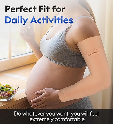 Miniatura 5 de KEKING Mangas de compresión de linfedema para hombres y mujeres (par), sin puntos de silicona, compresión graduada de 20-30 mmHg para lipedema,