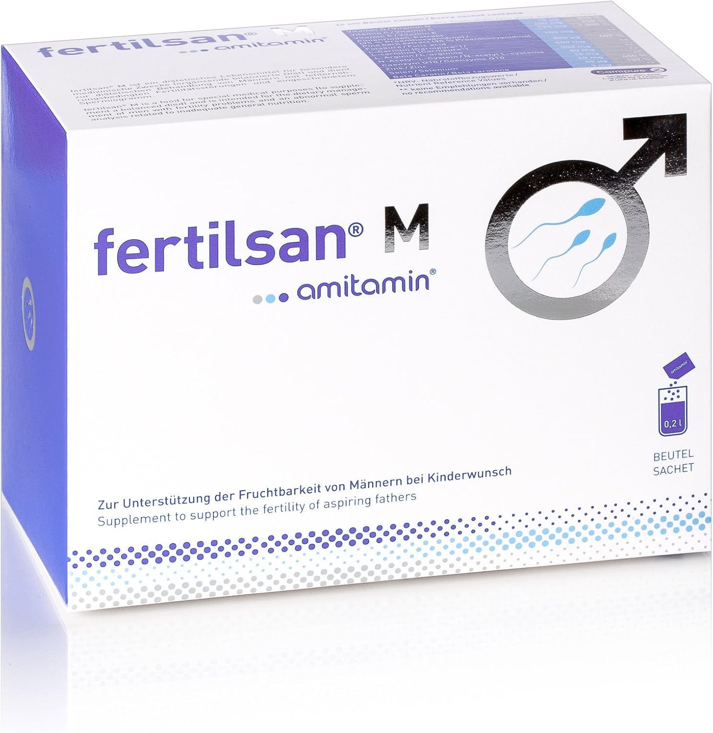 Fertilsan M – vruchtbaarheid + kinderwens man – spermaproductie – 30 porties – apotheekkwaliteit – veganistisch – zink, selenium, L-arginine, foliumzuur, L-carnitine en nog veel meer. –