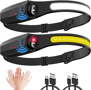 2Pack Headlamp Rechargeable, Head Lights for Forehead, LED Head Lamp | Motion Sensor Headlight with Red Light, 7Mode Super Bright Headband Light, Waterproof Hard Hat Light for Adults Camping Gear