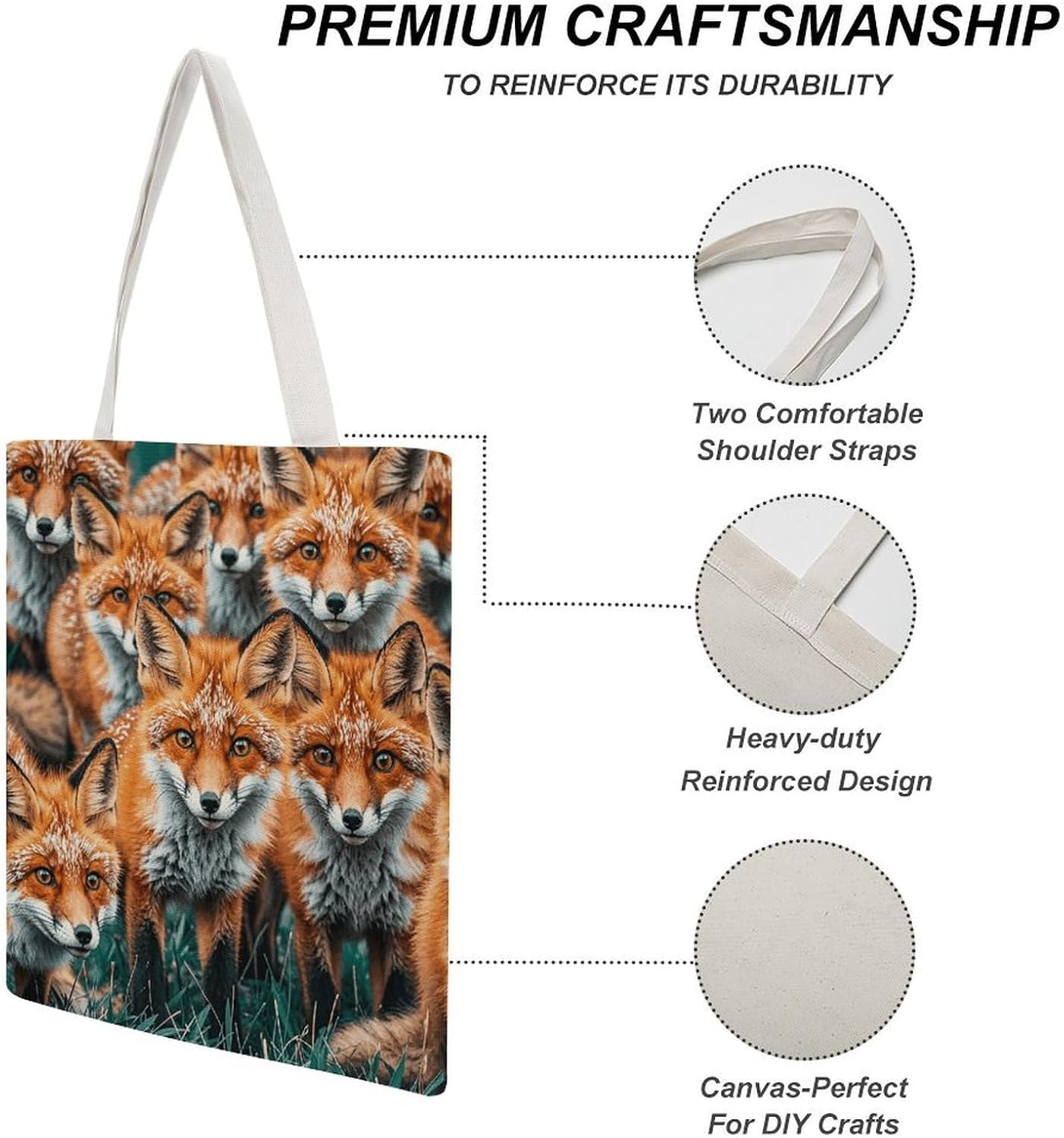 Many Foxes Canvas Tote Bag Reusable Grocery Bag image 5