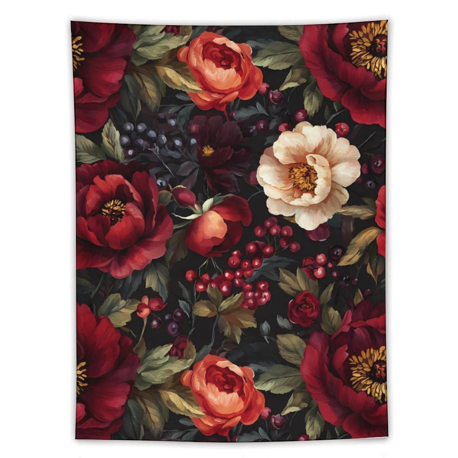 Tapiz de flores vintage de rosas oscuras victorianas en formato vertical 8