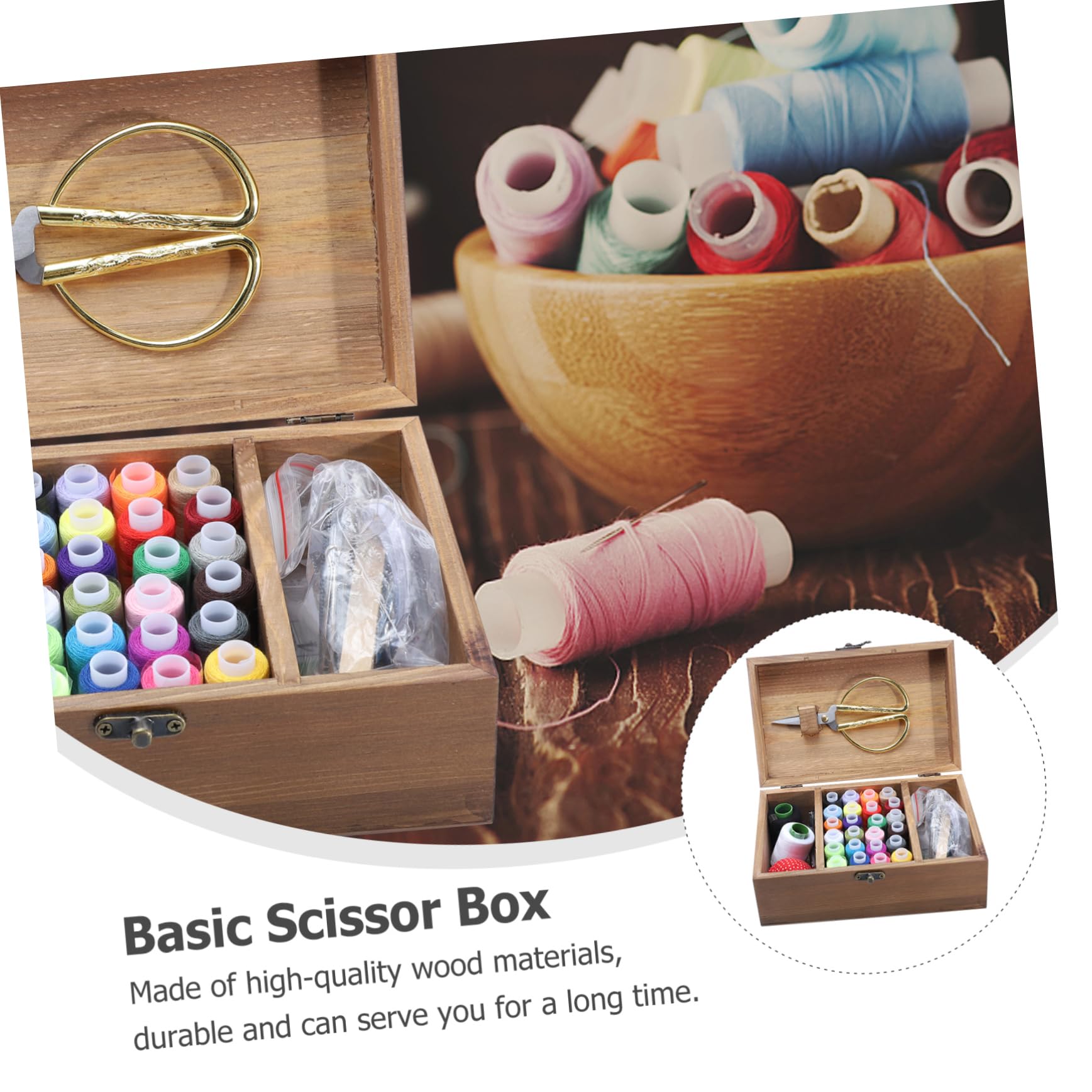 SHINEOFI 1set Scatola per Filo e Ago Legno Retro Kit da Cucito Completo per Casa Contenitore Organizzatore per Attrezzi di Cucito Accessori Fai Te Inclusi Materiale Naturale e Sicuro per
