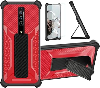 bojioderf Case Compatible for Nubia Redmagic 6 5g Phone Case Cover [with Tempered Glass Screen Protector] Hybrid Case [Folding Support Magnetic] [Frosted Anti-Fingerprint] Red