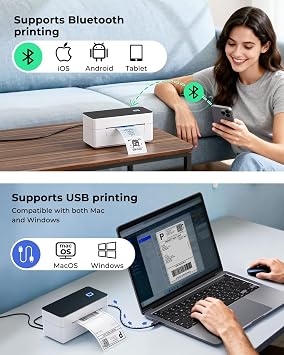 SVANTTO Bluetooth Thermal Label Printer 4x6, Shipping Printer, White, 63C
