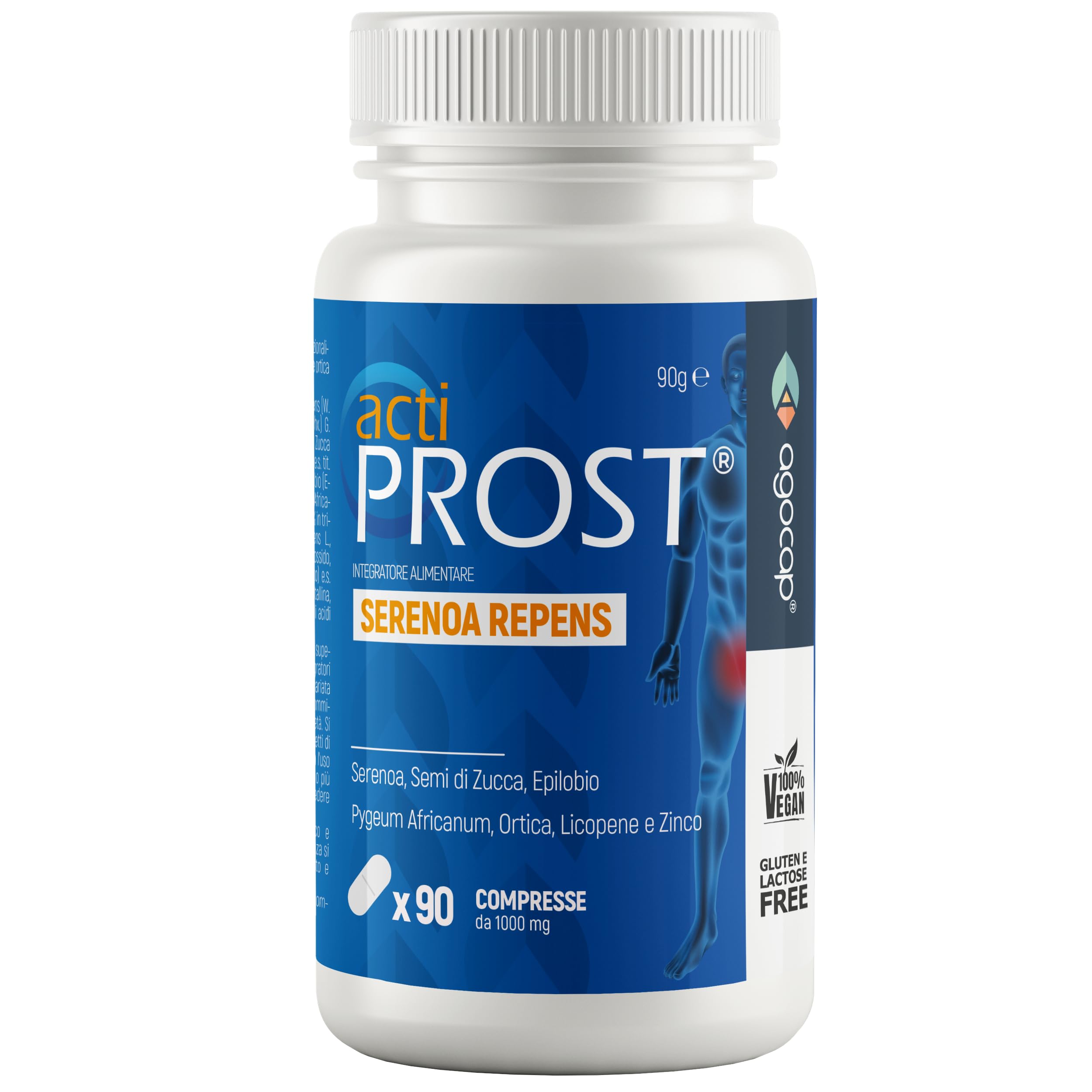 Actiprost, SERENOA REPENS 400mg e SAW PALMETTO - 90cpr, Alto Dosaggio. Integratore Prostata Uomo con Semi di Zucca, Pygeum Africanum, Epilobio, Ortica,. Riduci l'infiammazione della Prostata. Agocap
