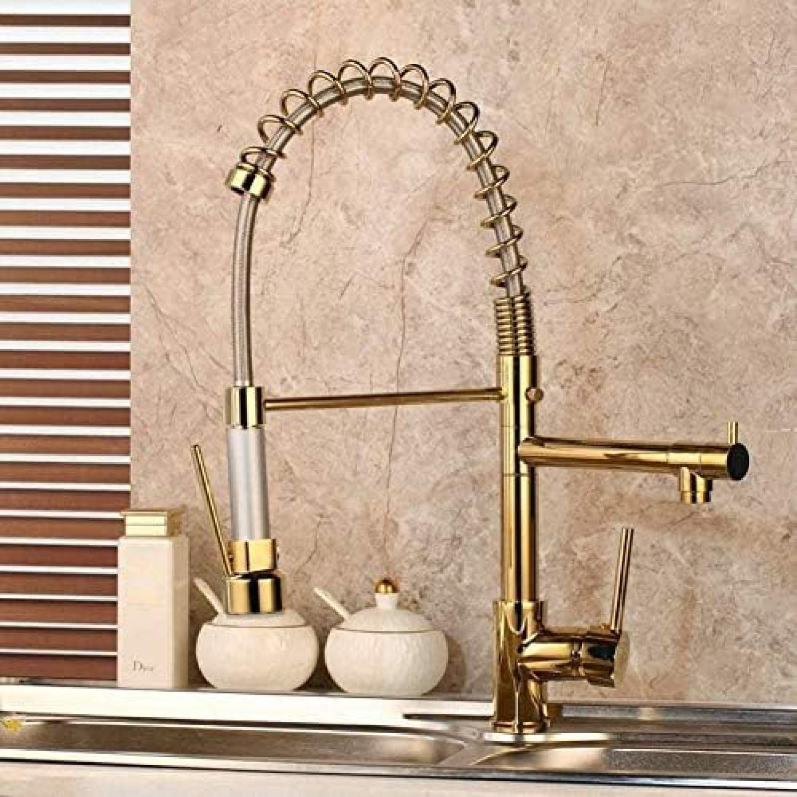 Zqfhsx Gold Kitchen Taps Faucet In Solid Brass Polish Sink Swivel Tap Mixers With Spray Down