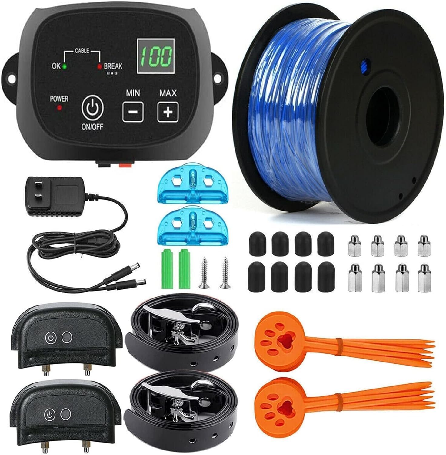Clôture Électronique pour Chien, Noir, Câble 300m, Récepteur Étanche IP66, Kit Complet avec Collier Réglable