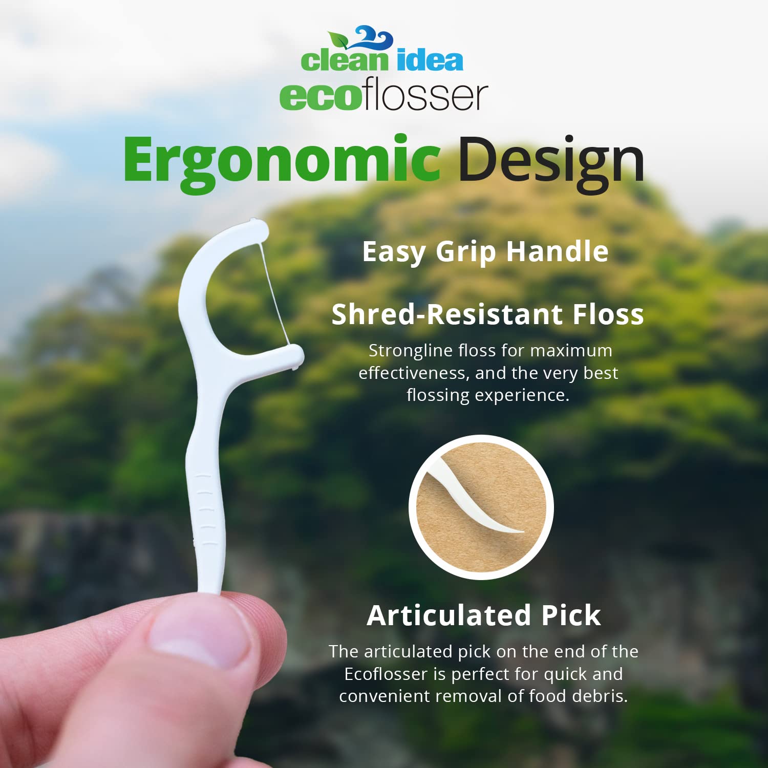 EcoFlosser – Empaquetado individualmente – 180 púas – Púa de hilo dental – Basado en plantas – Palo de hilo dental