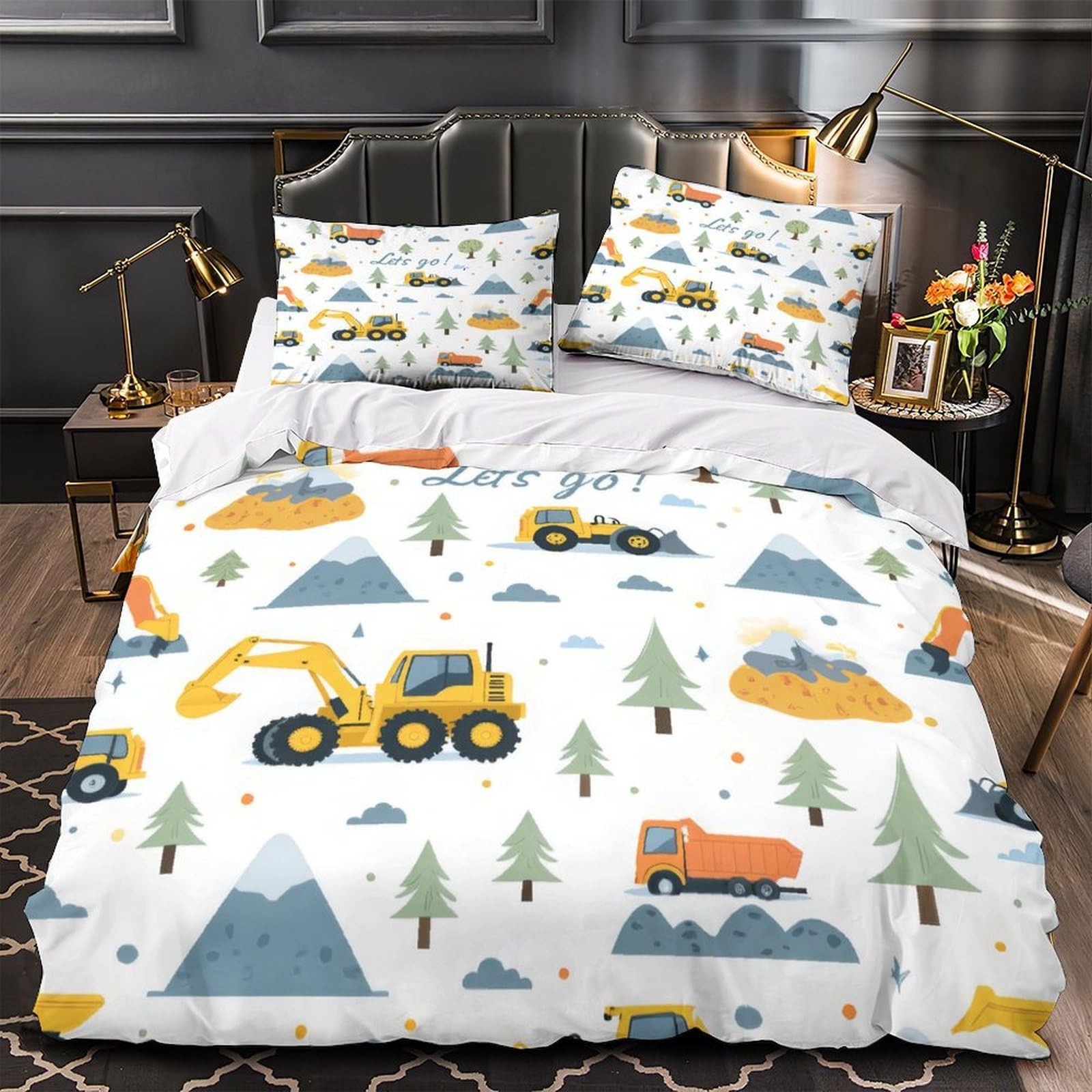 Housse de couette véhicules de construction hypoallergique parure lit 3D