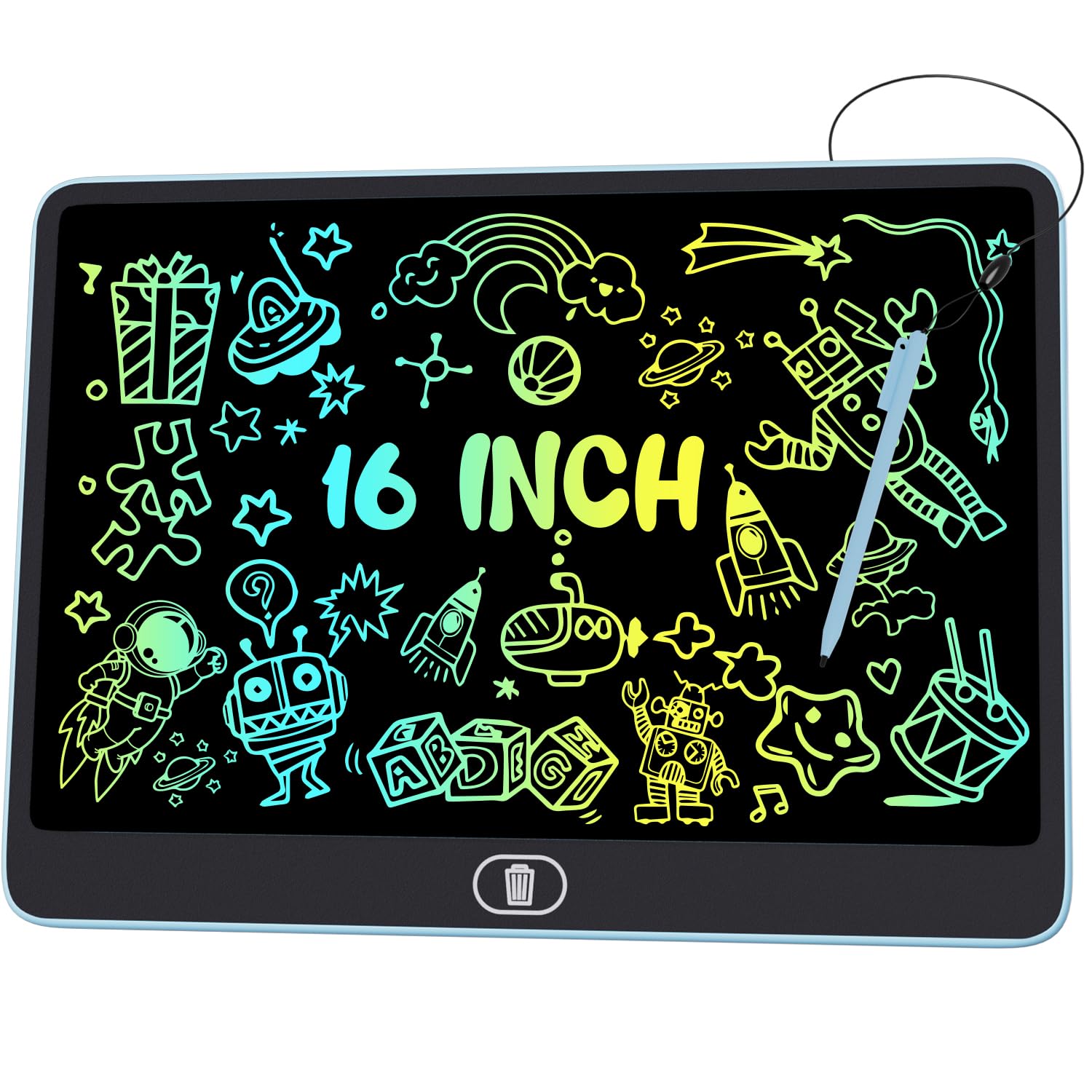 Electight 16 Inch Light Up LCD Writing Tablet, Colorful Doodle Scribbler Pad with Lock & Delete Function, Writing Board for Kids Age 2-9 Year Old Girls Boys, Learning Gift & Educational Toys - Blue