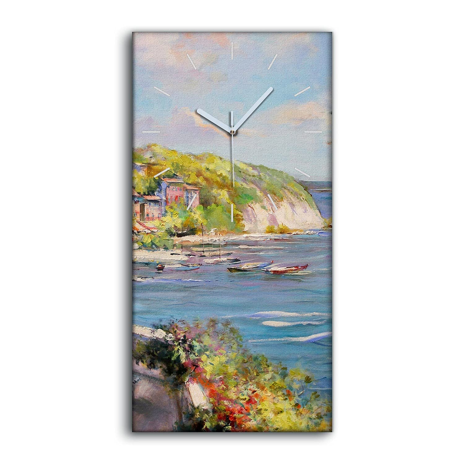Horloge sur Toile Art Moderne Bateaux 30x60cm de Qualité