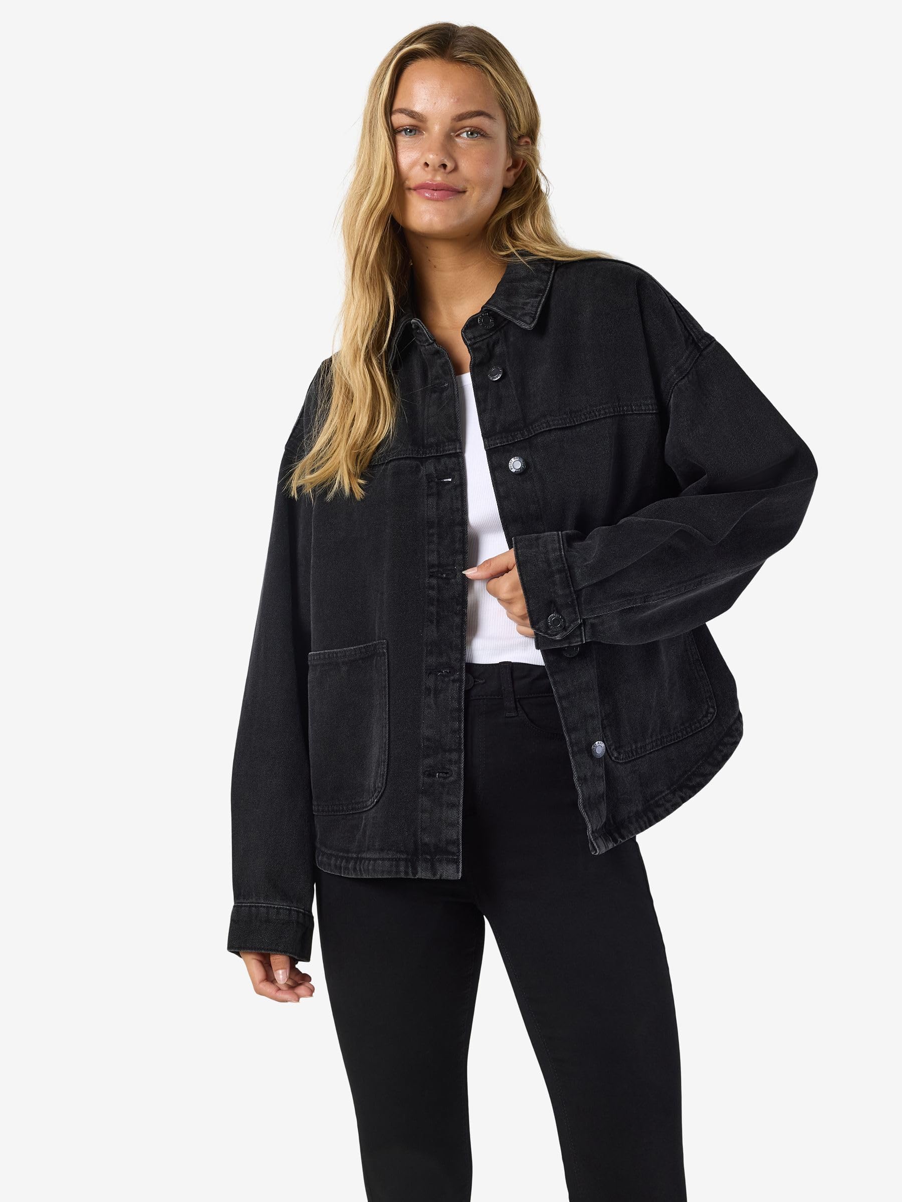 NOISY MAY Nmkettie L/S Reg DNM Jcket Vi559Bl Noos, Black Denim, L, czarny denim, L
