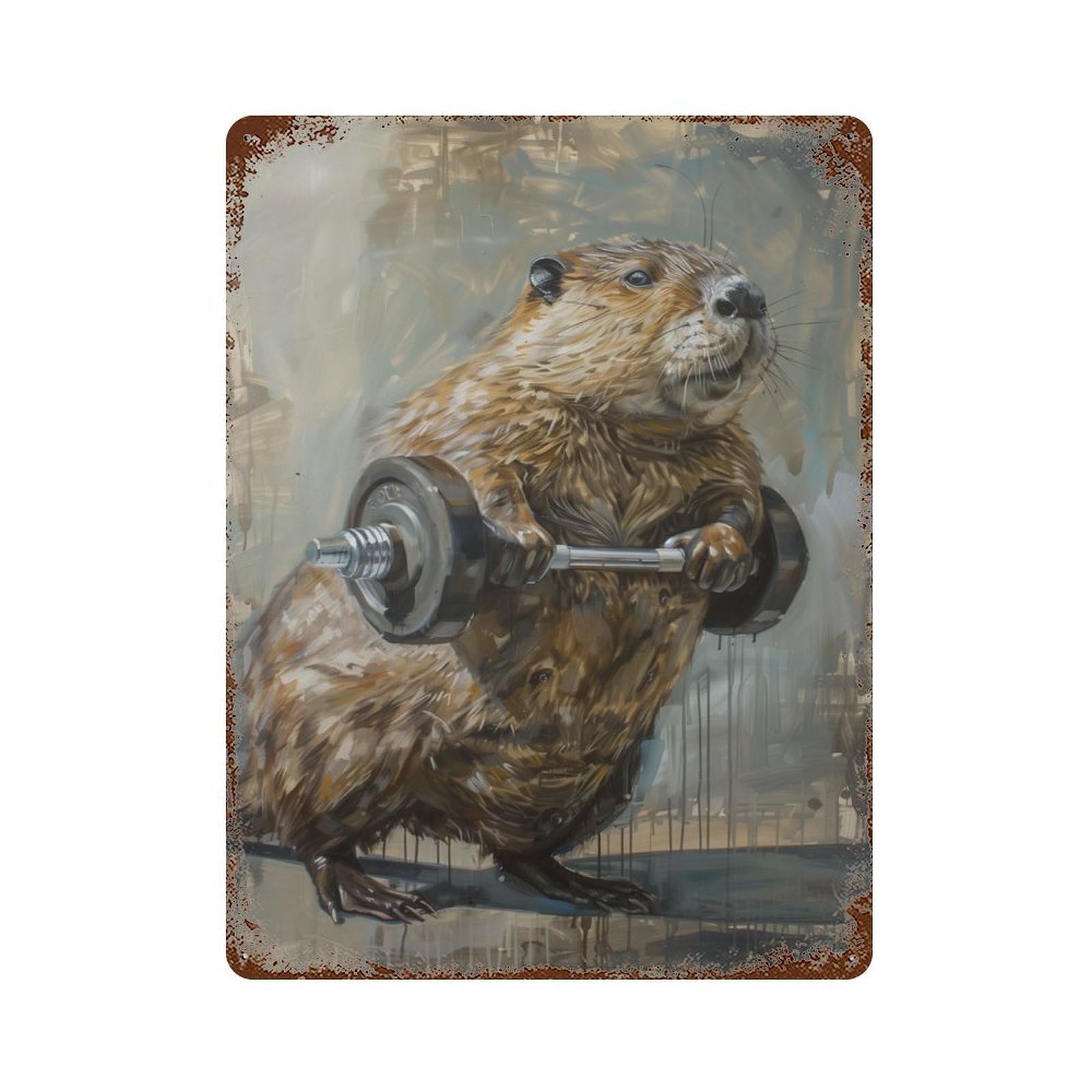 Garage Style Beaver Lighting Weights Weathered Tin Sign 15.7"x11.8", Classic Wall Plaque for Bar And Workshop