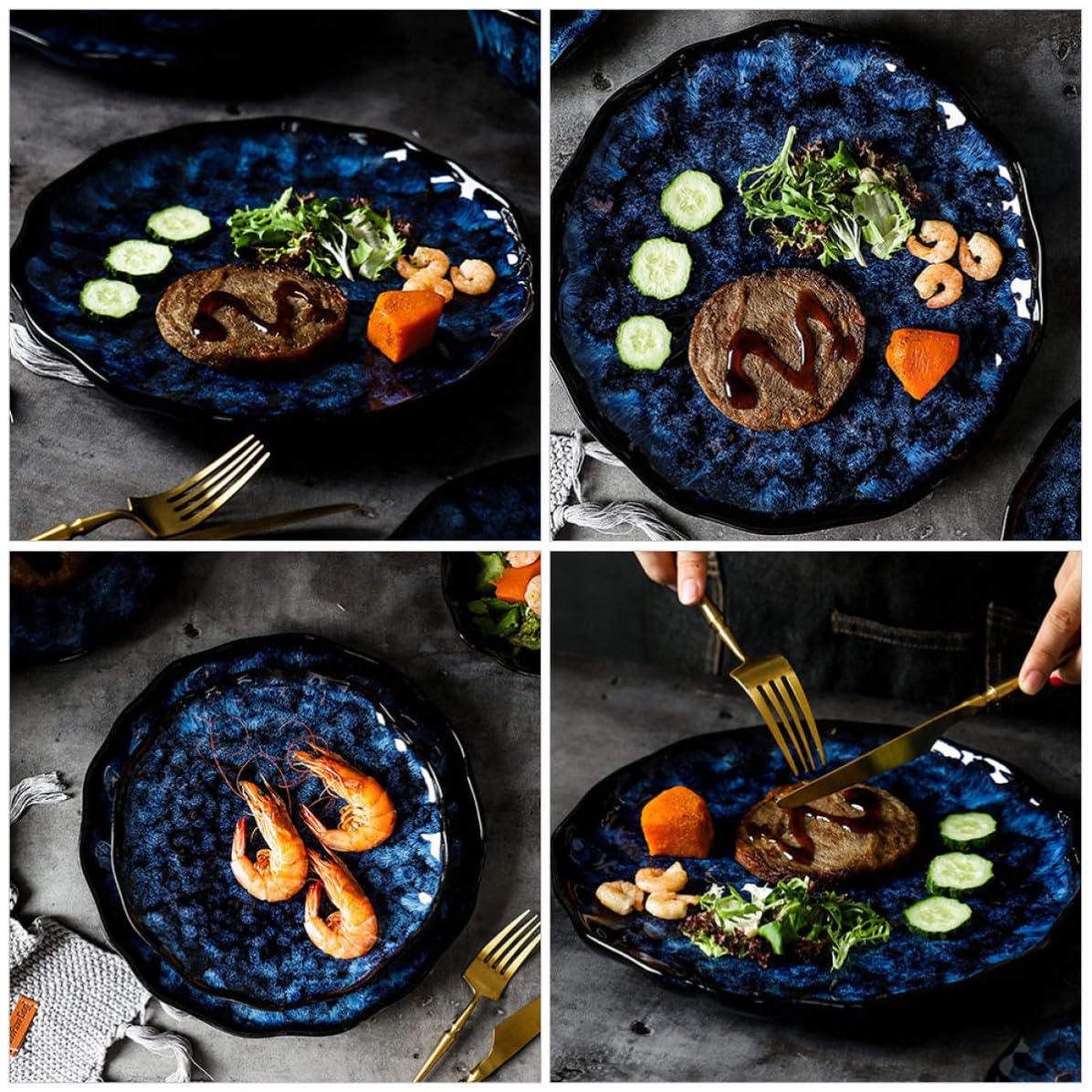 Tofficu Piatto Forma Rotonda Elegante e Semplice in Ceramica Superficie Irregolare per Insalata per Feste e Riunioni Familiari