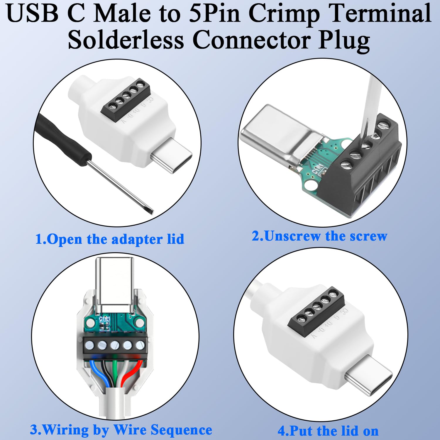 Conector USB C Sin Soldadura QIANRENON - 5 Pines, 60W, Para Cable Tipo C A Tipo C, Carga Rápida