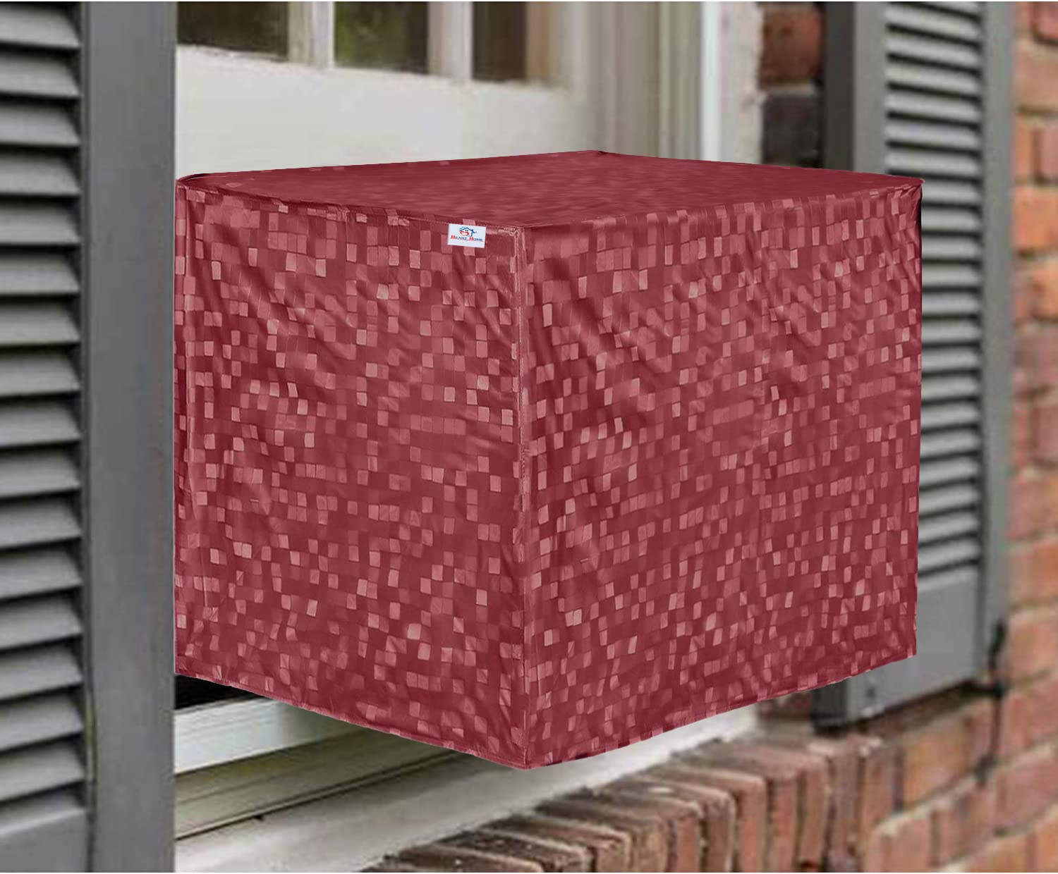Heart Home PVC Check Print Dustproof Window A/C Cover for Outdoor for 1.5 Ton (Pink) 54HH3900.