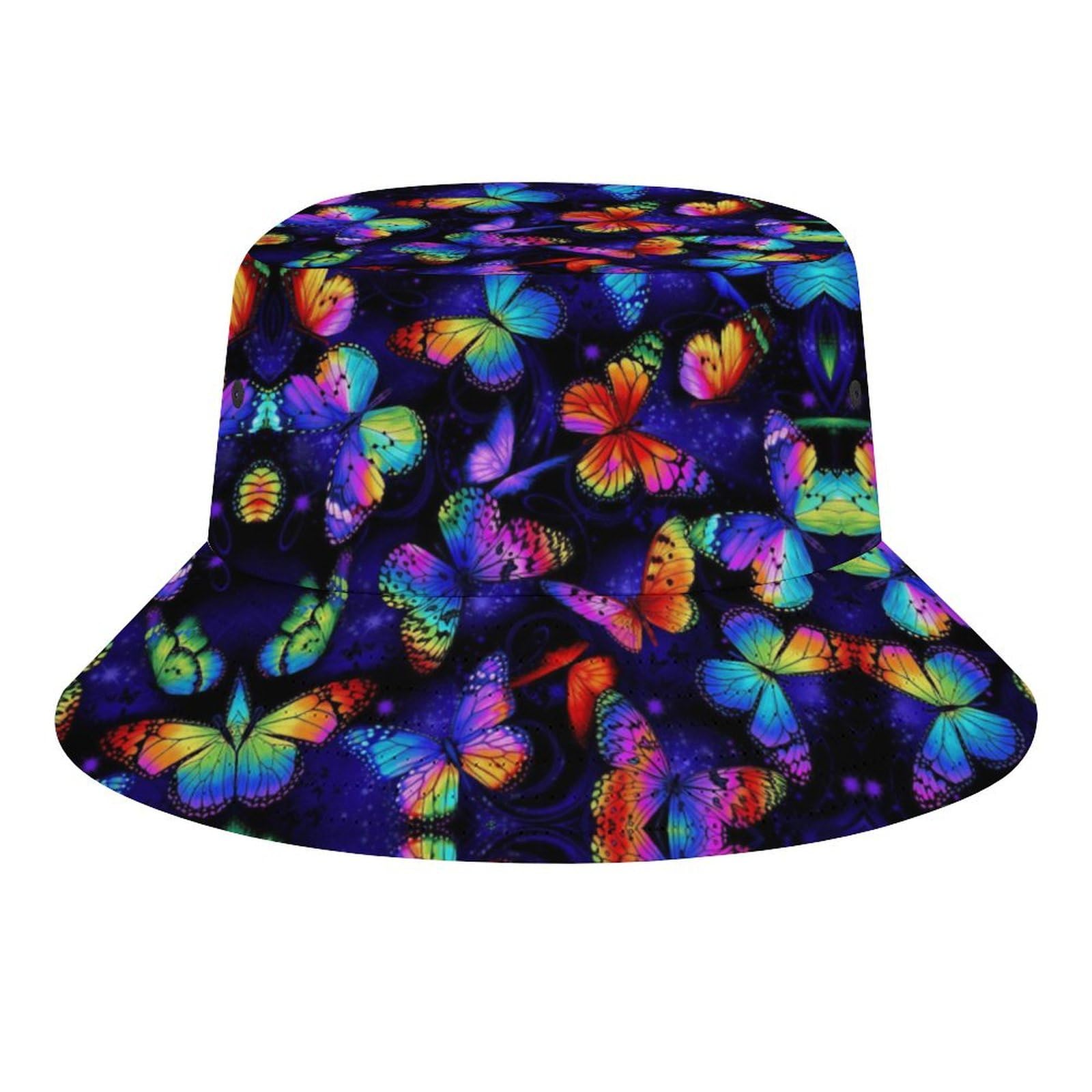 Fabretto Unisex Psychedelic Hippie Butterfly Bucket Hat For Women Men Packable Fisherman Hat Sun Cap Travel Outdoor Beach Caps