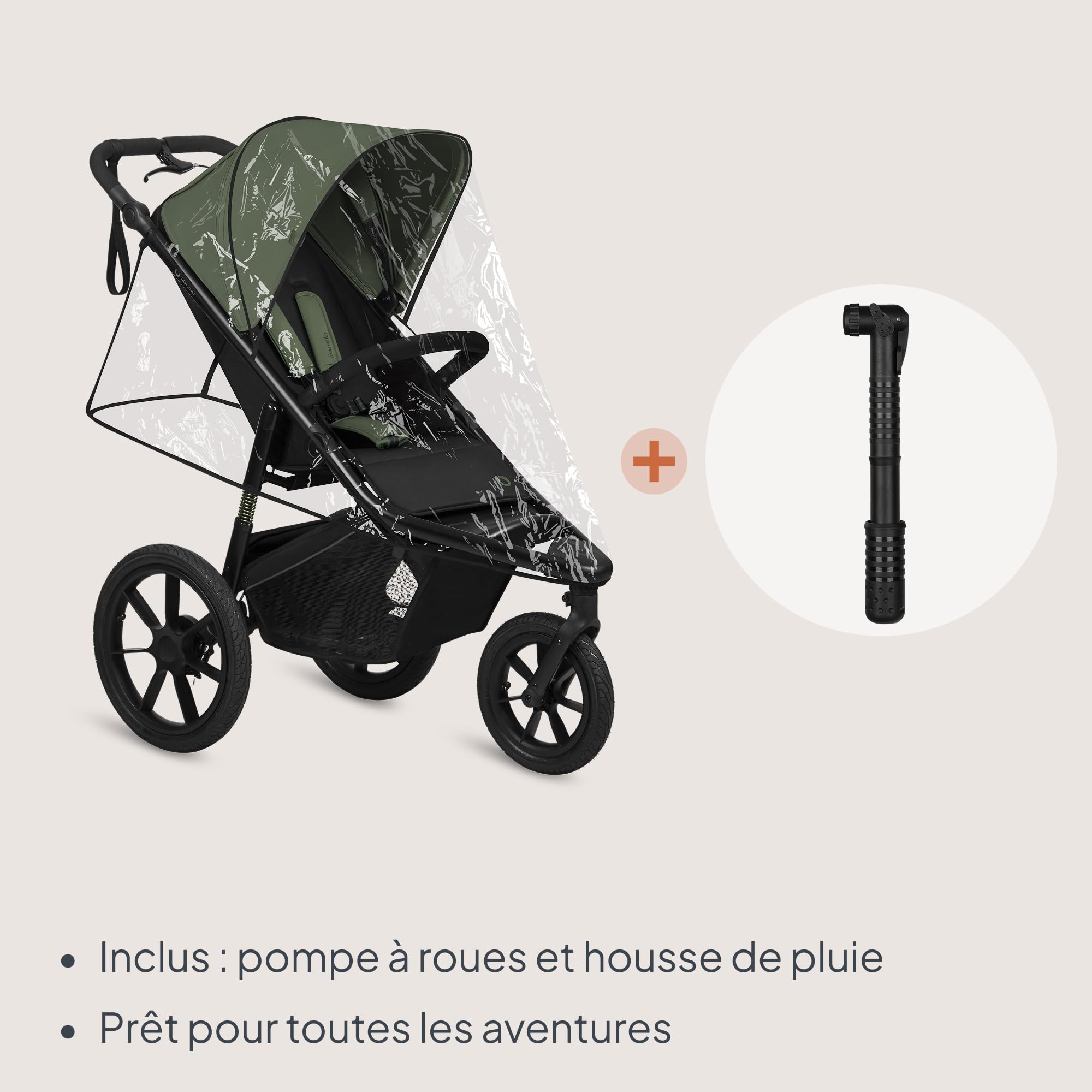 LIONELO AZURA Poussette Bébé de jogging de 6 mois à 22 kg Poussette 3 Roues de jogging Dossier Réglable pour Position Allongée Grandes Roues Gonflables Amortissement Complet Auvent XXL (Green)