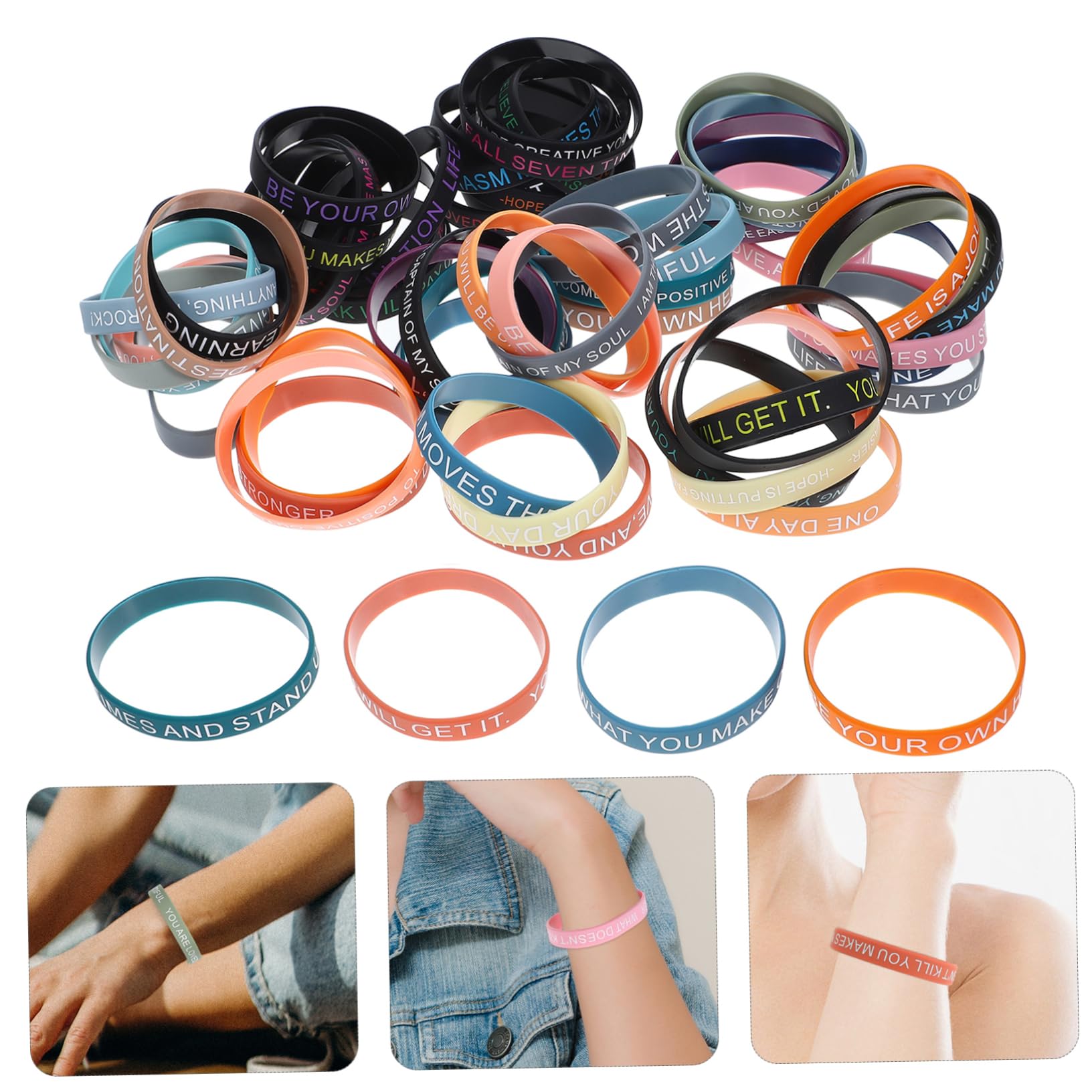 Lot de 100 Bracelets de Motivation en Silicone Élastique Unisexe pour Poignet, Accessoires Colorés Adaptés Sport Quotidien
