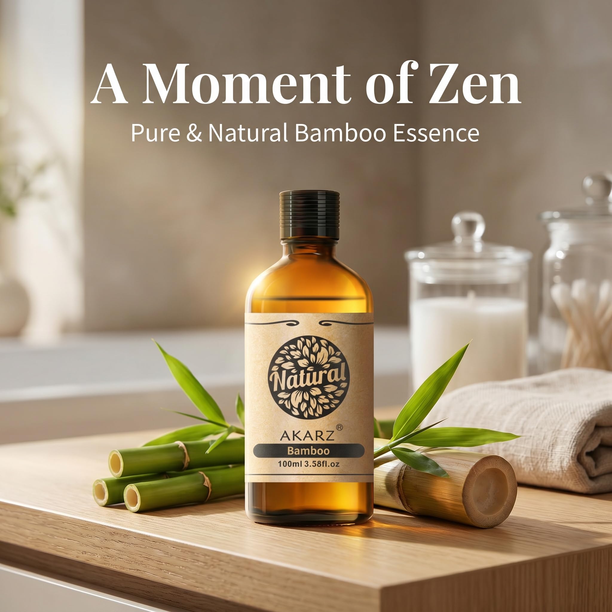 AKARZ 100ml Olejek esencjny z Bambusa - Naturalny olejek aromatyczny do dyfuzorów, lamp aromatycznych i aromatów pomieszczeń
