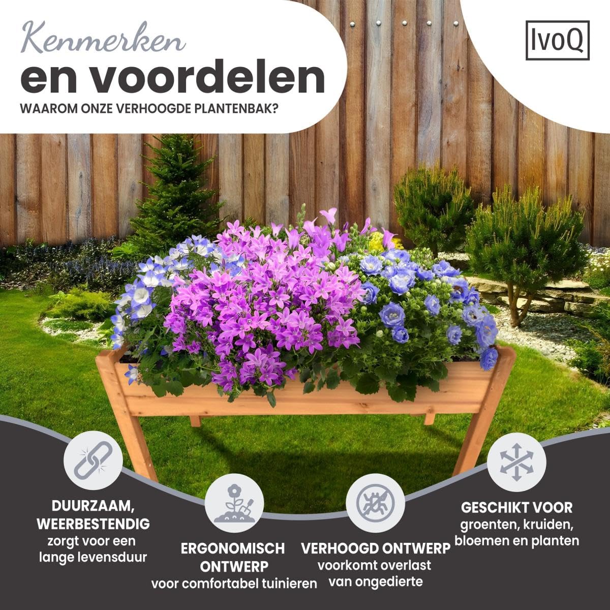 Fioriera rialzata in legno FSC, 126 x 60 x 76 cm, durevole e resistente alle intemperie, giardino, balcone e terrazza, perfetta per verdure, erbe e fiori