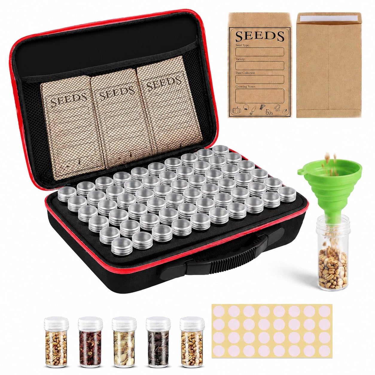 Rigute 60 Slots Seed Storage Box, Seed Organiser, Seed Storage Organiser with Labels Stickers and Funnel for Herb Seeds, Vegetable Seeds, Drop-Resistant, Sun Protection