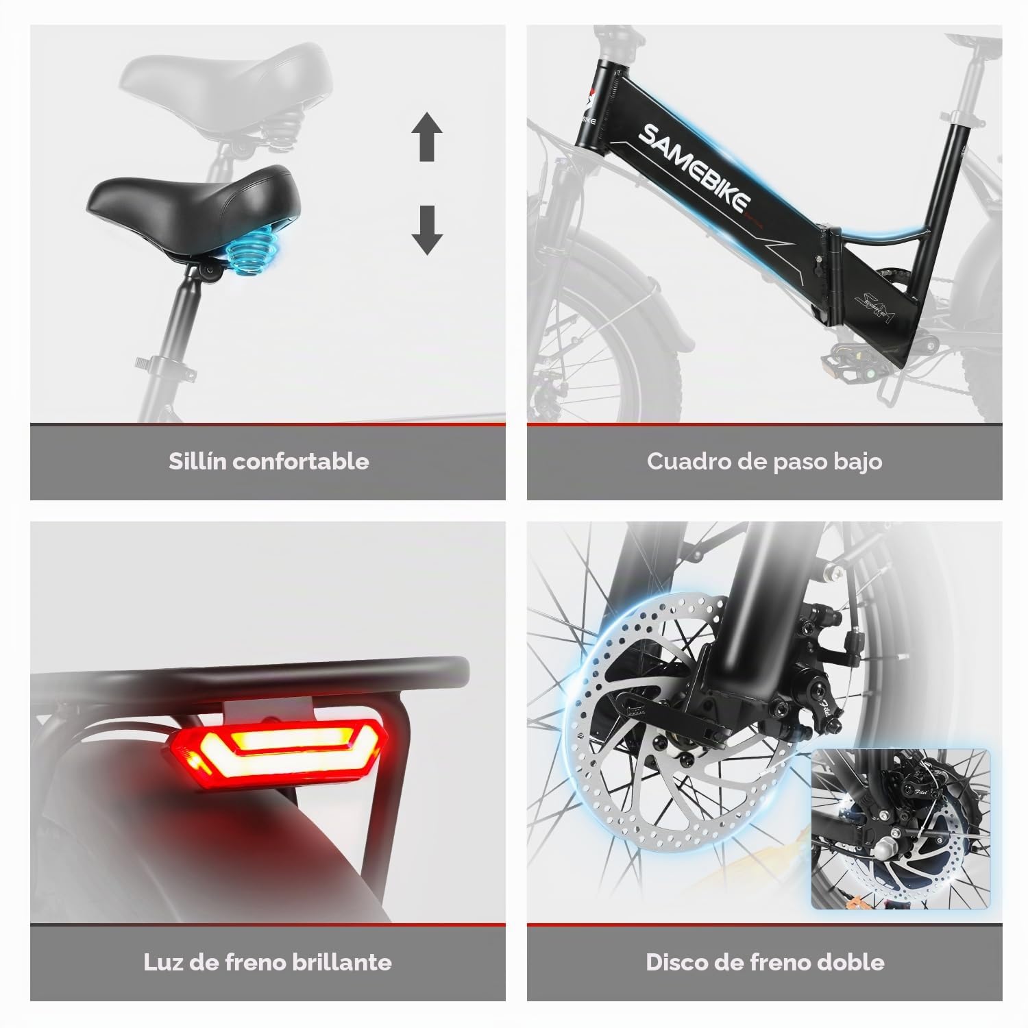 SAMEBIKE M200 Bicicleta Eléctrica de 20"*4.0 con Neumáticos Gordos, Bicicleta Eléctrica Plegable de 48V/13Ah, Bicicleta de Montaña Todo Terreno, Alcance Máximo 60-120 km
