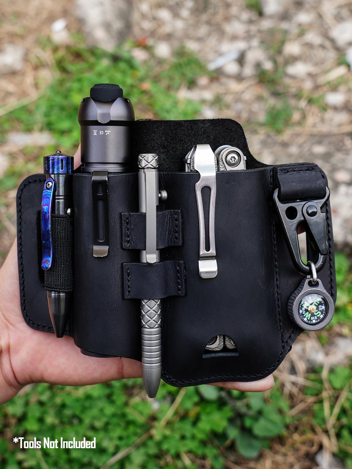 Funda multiherramienta Leatherman, organizador EDC de cuero con linterna, bolígrafo y clip de llavero, ideal para trabajo y uso diario