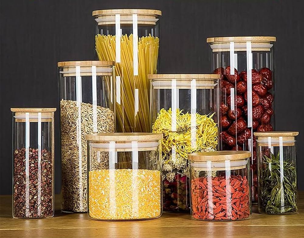 ガラス瓶４個セット Amazon｜ガラス保存容器ガラス瓶セット500ml 4のスパイス瓶竹の