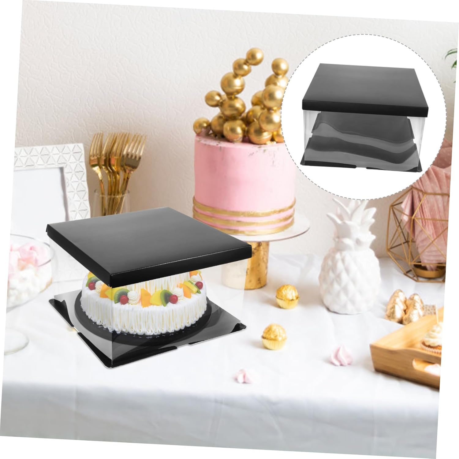 Cabilock 4pcs Transparent Cake Box Cake Carrier for Birthday Wedding and Party Use for Storing and Protecting for Outdoor and Indoor Celebrations