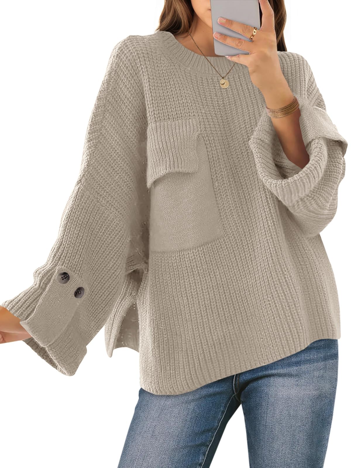 Saodimallsu Womens Oversized Sweaters Chunky Ribbed Knit Crew Neck Casual Long Sleeve Fall Winter Trendy Pullover Tops